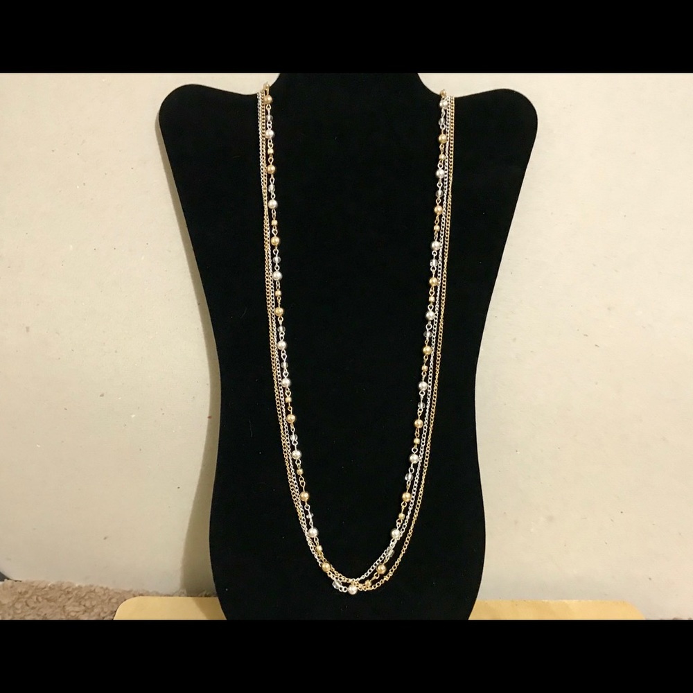 Gold & Silver, Three-strand 32” Necklace (w/ ext)
